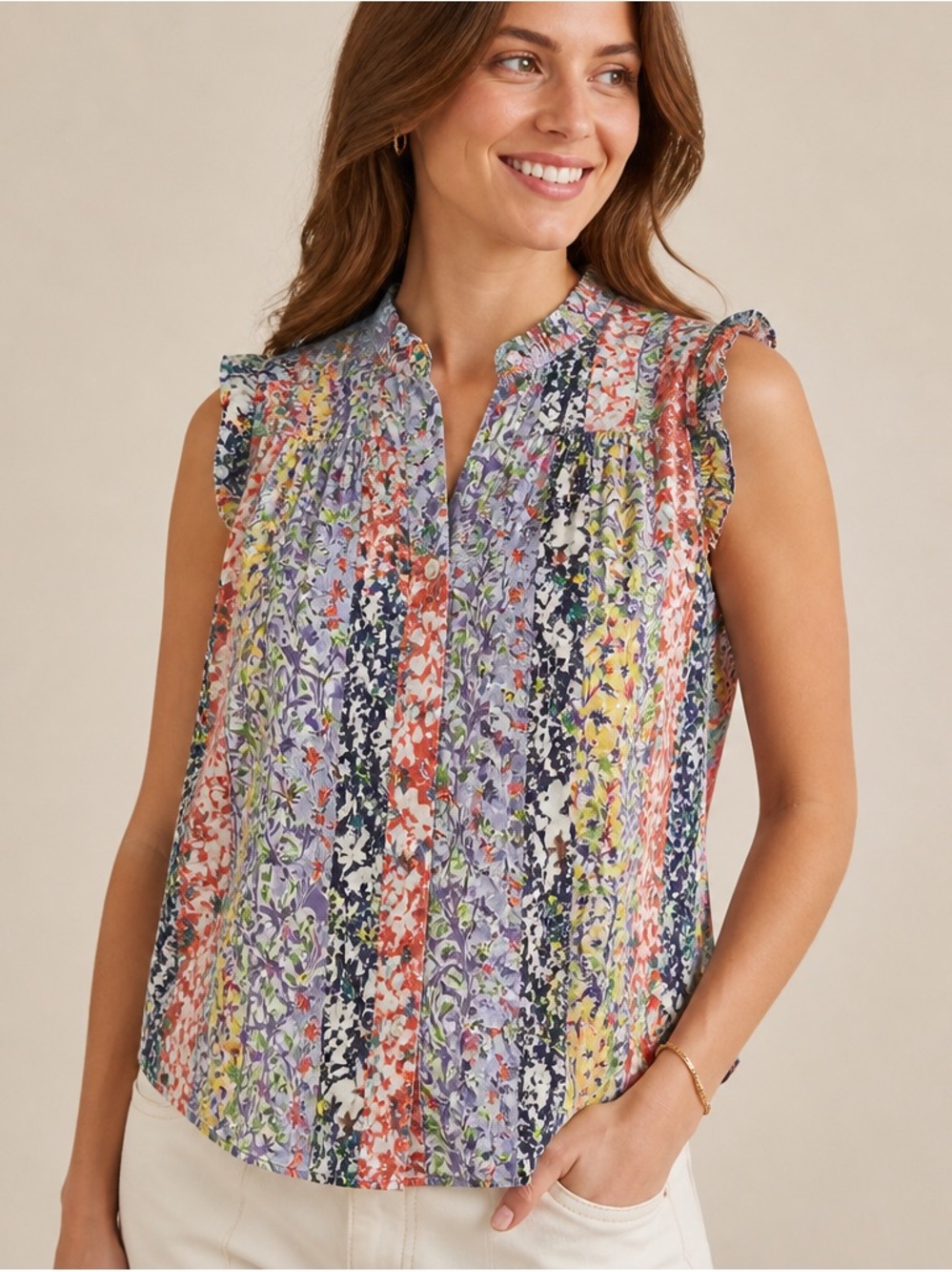 Maeve by Anthropologie Floral Stripe Sleeveless Blouse – Size L, EUC